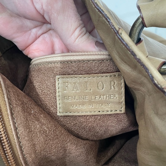 FALOR NWOT Genuine Leather Made in Italy, soft Brown Fawn color, cool details - Picture 7 of 12